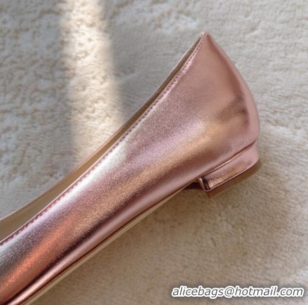 Good Quality Manolo Blahnik Classic Pumps 7cm in Metallic Leather with Crystal Buckle Pink 0228026