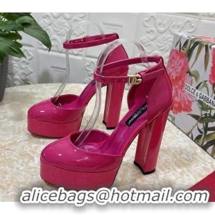 Charming Dolce & Gabbana DG Strap Platform Pumps 15cm in Patent Leather Pink 0126033