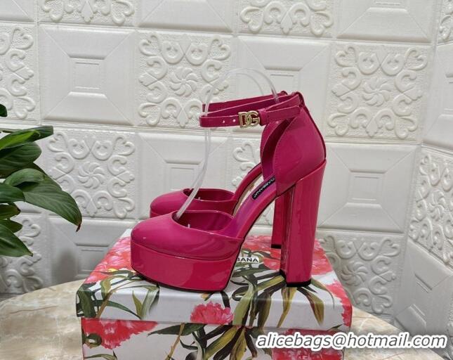 Charming Dolce & Gabbana DG Strap Platform Pumps 15cm in Patent Leather Pink 0126033