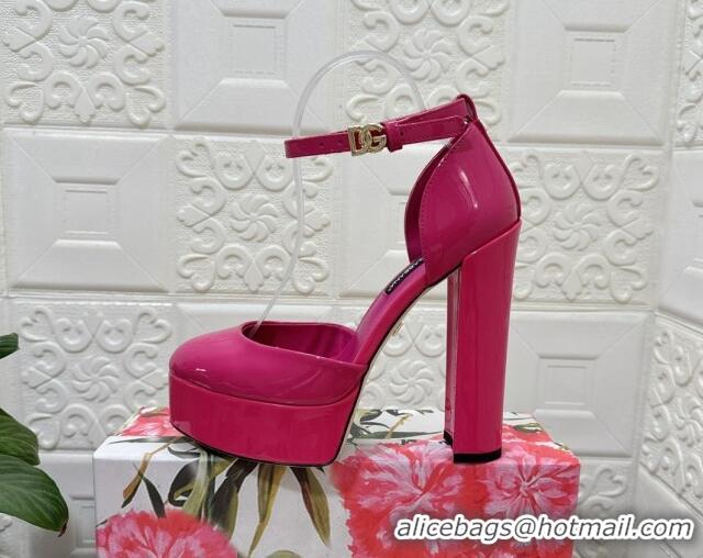 Charming Dolce & Gabbana DG Strap Platform Pumps 15cm in Patent Leather Pink 0126033