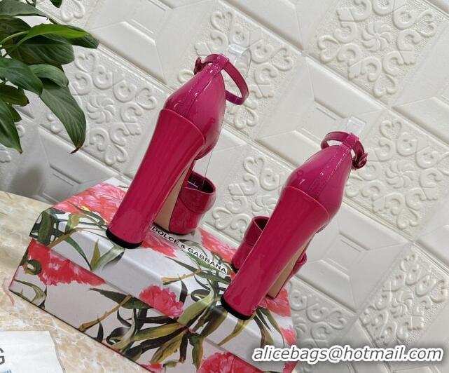 Charming Dolce & Gabbana DG Strap Platform Pumps 15cm in Patent Leather Pink 0126033