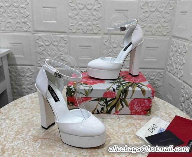 Most Popular Dolce & Gabbana DG Strap Platform Pumps 15cm in Patent Leather White 0126034