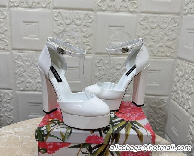 Most Popular Dolce & Gabbana DG Strap Platform Pumps 15cm in Patent Leather White 0126034