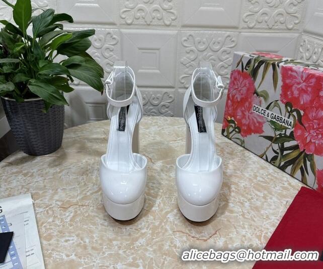 Most Popular Dolce & Gabbana DG Strap Platform Pumps 15cm in Patent Leather White 0126034