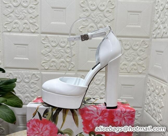 Most Popular Dolce & Gabbana DG Strap Platform Pumps 15cm in Patent Leather White 0126034