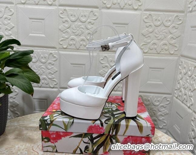 Most Popular Dolce & Gabbana DG Strap Platform Pumps 15cm in Patent Leather White 0126034