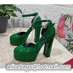 Classic Hot Dolce & Gabbana DG Strap Platform Pumps 15cm in Patent Leather Green 0126035