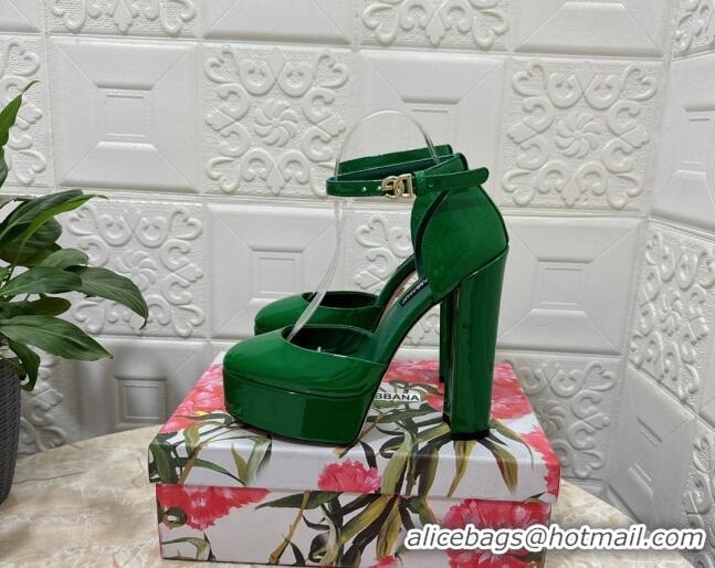 Classic Hot Dolce & Gabbana DG Strap Platform Pumps 15cm in Patent Leather Green 0126035