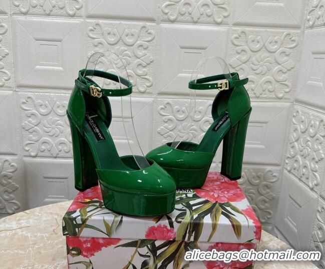 Classic Hot Dolce & Gabbana DG Strap Platform Pumps 15cm in Patent Leather Green 0126035