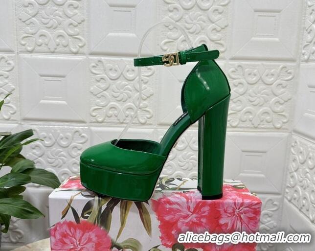 Classic Hot Dolce & Gabbana DG Strap Platform Pumps 15cm in Patent Leather Green 0126035