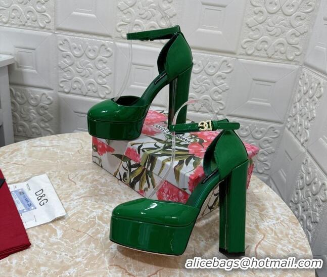 Classic Hot Dolce & Gabbana DG Strap Platform Pumps 15cm in Patent Leather Green 0126035