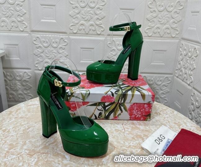 Classic Hot Dolce & Gabbana DG Strap Platform Pumps 15cm in Patent Leather Green 0126035