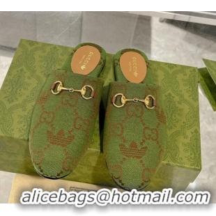 Pretty Style Adidas x Gucci GG Canvas Flat Mules with Horsebit Green 127055