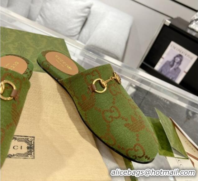 Pretty Style Adidas x Gucci GG Canvas Flat Mules with Horsebit Green 127055