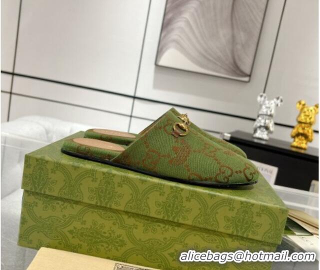 Pretty Style Adidas x Gucci GG Canvas Flat Mules with Horsebit Green 127055