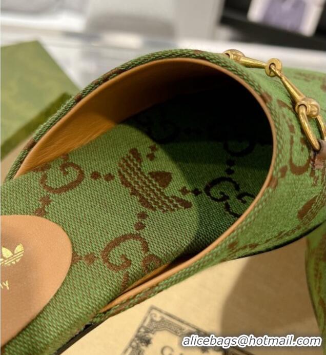 Pretty Style Adidas x Gucci GG Canvas Flat Mules with Horsebit Green 127055