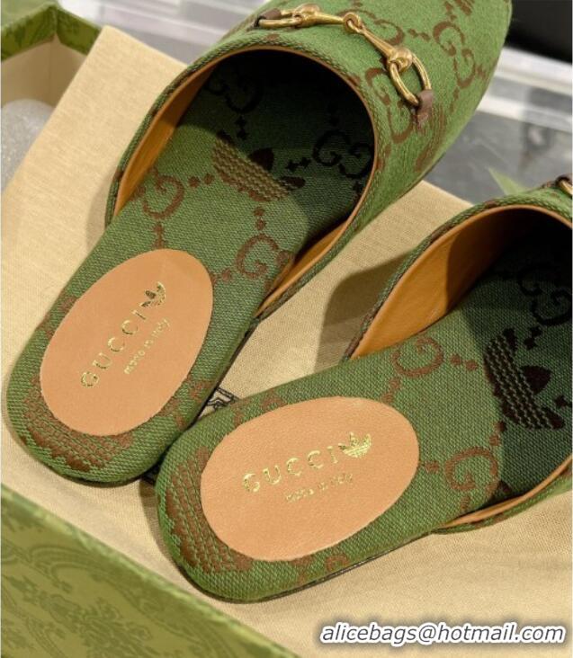 Pretty Style Adidas x Gucci GG Canvas Flat Mules with Horsebit Green 127055