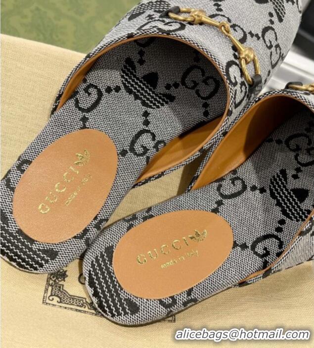 Perfect Adidas x Gucci GG Canvas Flat Mules with Horsebit Grey 127056