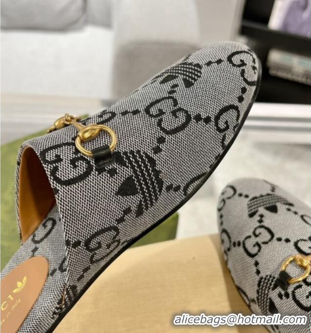 Perfect Adidas x Gucci GG Canvas Flat Mules with Horsebit Grey 127056