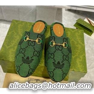 Best Product Adidas x Gucci GG Canvas Flat Mules with Horsebit Green 127058