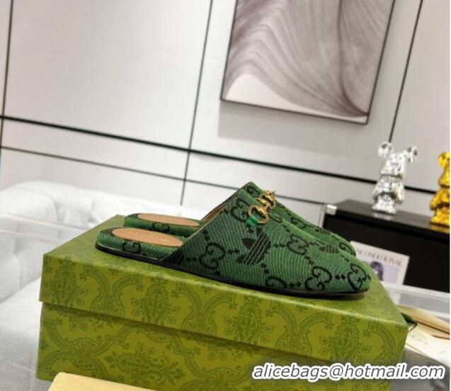 Best Product Adidas x Gucci GG Canvas Flat Mules with Horsebit Green 127058