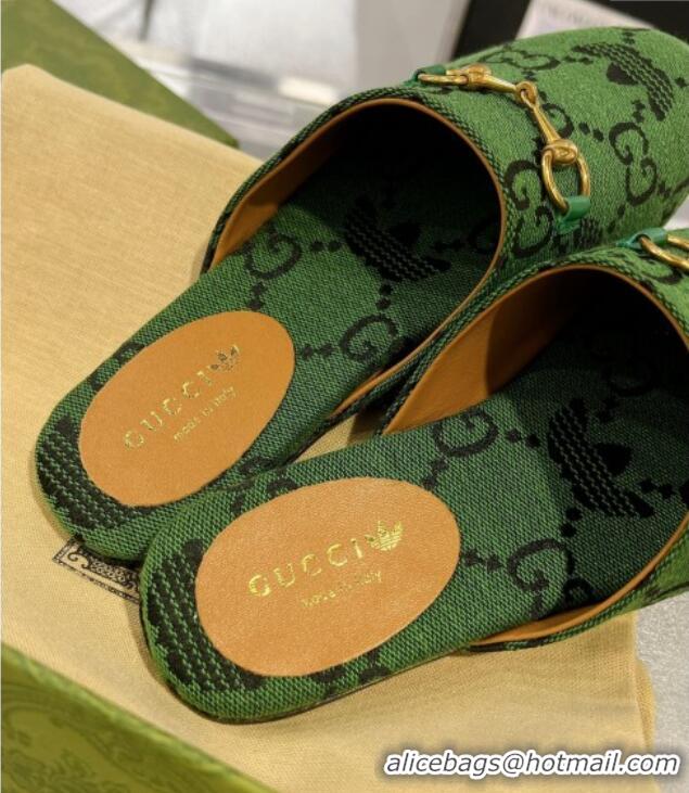 Best Product Adidas x Gucci GG Canvas Flat Mules with Horsebit Green 127058