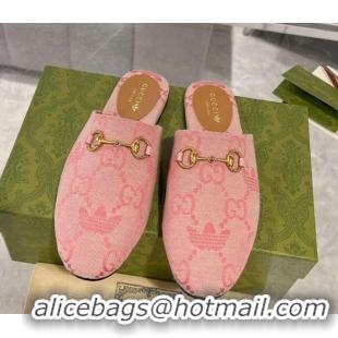 Top Grade Adidas x Gucci GG Canvas Flat Mules with Horsebit Light Pink 127059