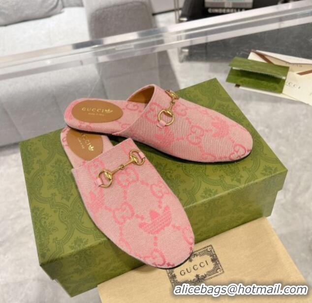 Top Grade Adidas x Gucci GG Canvas Flat Mules with Horsebit Light Pink 127059