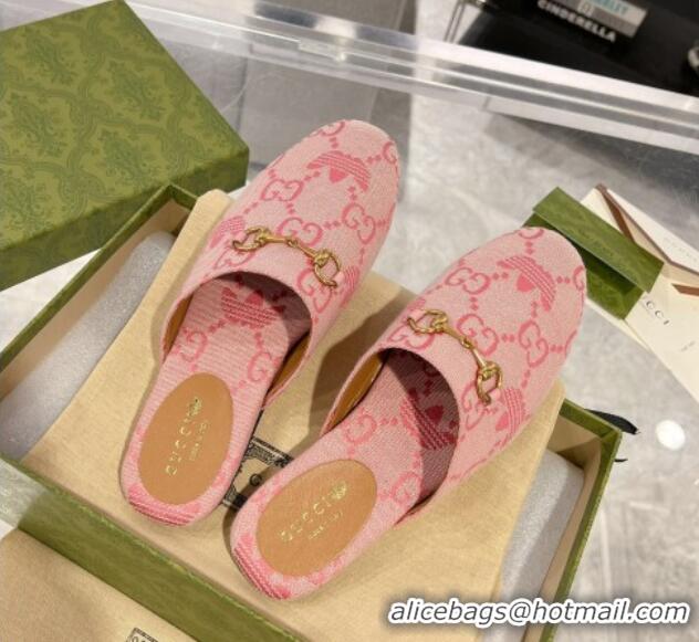 Top Grade Adidas x Gucci GG Canvas Flat Mules with Horsebit Light Pink 127059