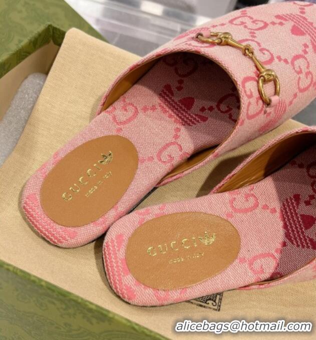 Top Grade Adidas x Gucci GG Canvas Flat Mules with Horsebit Light Pink 127059