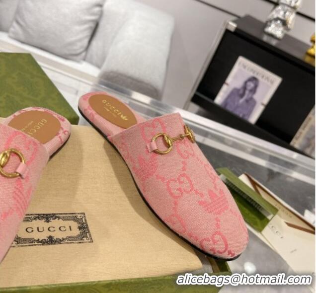 Top Grade Adidas x Gucci GG Canvas Flat Mules with Horsebit Light Pink 127059