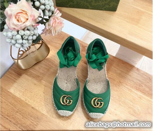 Best Price Gucci Chevron Leather Wedge Platform Espadrilles 10cm with Lace Green 0125093