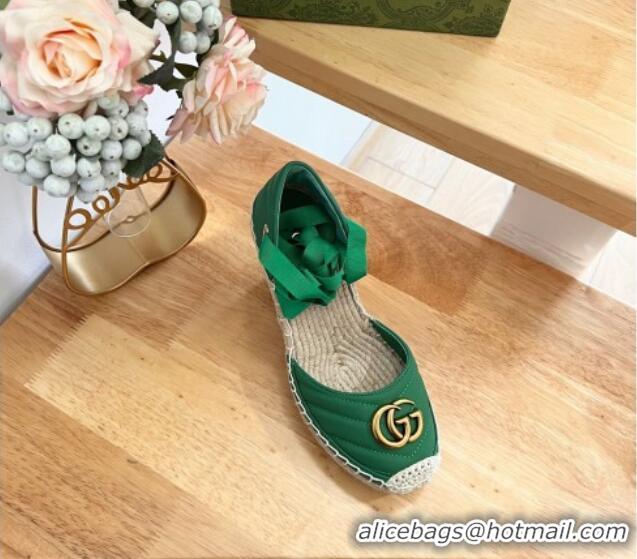 Best Price Gucci Chevron Leather Wedge Platform Espadrilles 10cm with Lace Green 0125093