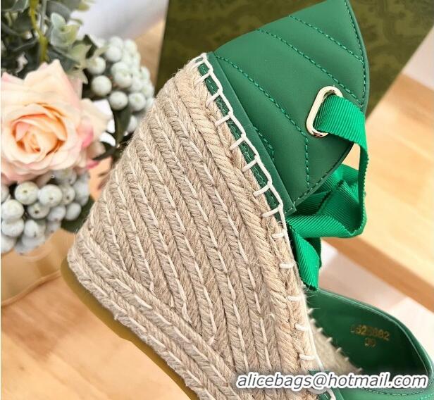 Best Price Gucci Chevron Leather Wedge Platform Espadrilles 10cm with Lace Green 0125093