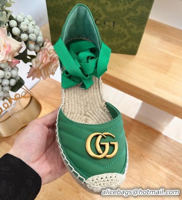 Best Price Gucci Chevron Leather Wedge Platform Espadrilles 10cm with Lace Green 0125093