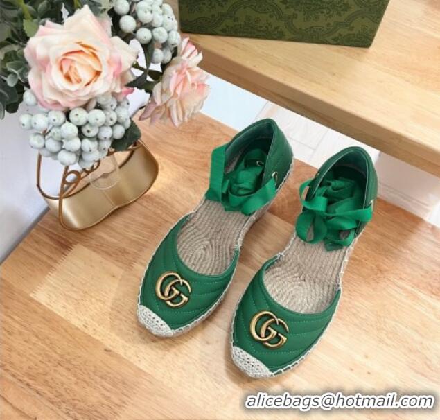 Best Price Gucci Chevron Leather Wedge Platform Espadrilles 10cm with Lace Green 0125093