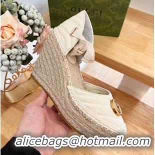 Popular Style Gucci Chevron Patent Leather Wedge Platform Espadrilles 10cm with Lace White 125097