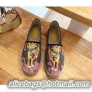 Shop Duplicate Gucci GG Tiger Canvas Espadrilles Flat 125106