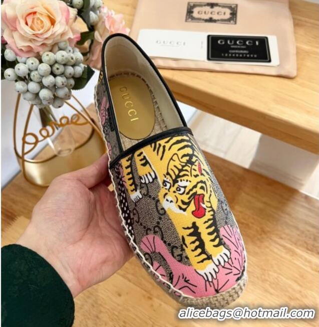 Shop Duplicate Gucci GG Tiger Canvas Espadrilles Flat 125106