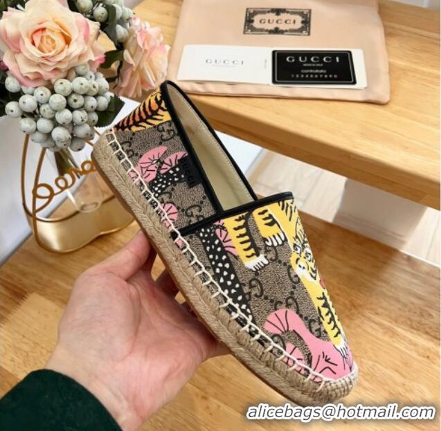 Shop Duplicate Gucci GG Tiger Canvas Espadrilles Flat 125106