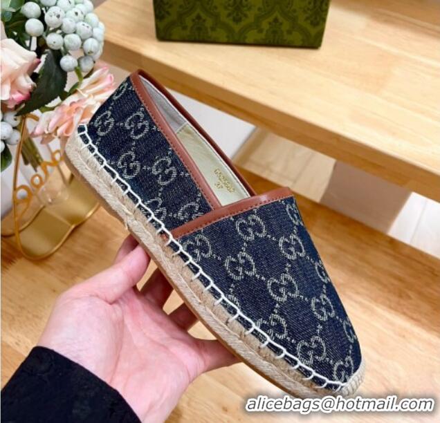 Cheap Price Gucci GG Denim Espadrilles Flat Dark Blue 125108