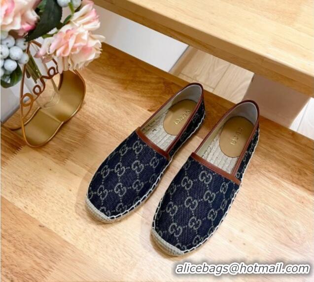 Cheap Price Gucci GG Denim Espadrilles Flat Dark Blue 125108