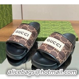 Unique Style Gucci Maxi-GG Flat Slide Sandals Brown 0127033