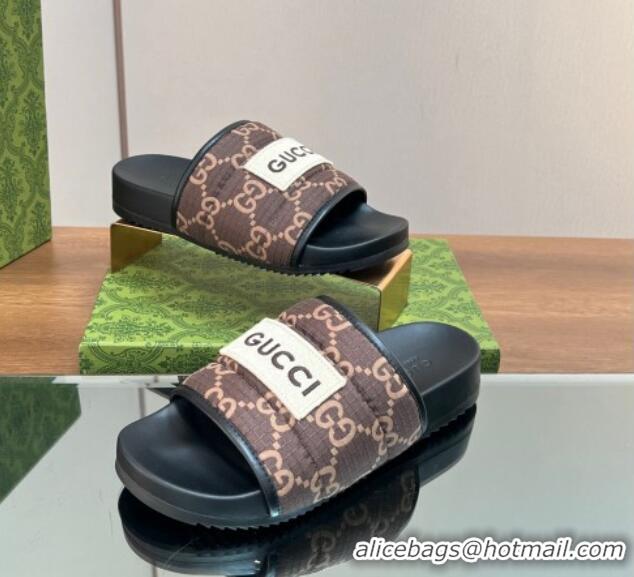 Unique Style Gucci Maxi-GG Flat Slide Sandals Brown 0127033