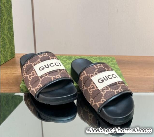 Unique Style Gucci Maxi-GG Flat Slide Sandals Brown 0127033