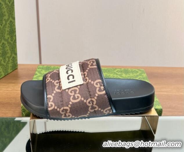 Unique Style Gucci Maxi-GG Flat Slide Sandals Brown 0127033