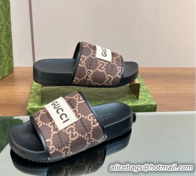 Unique Style Gucci Maxi-GG Flat Slide Sandals Brown 0127033