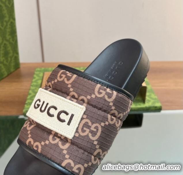 Unique Style Gucci Maxi-GG Flat Slide Sandals Brown 0127033