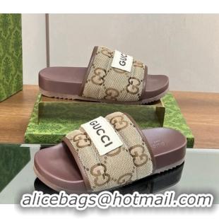 Discount Gucci Maxi-GG Flat Slide Sandals Camel 127034