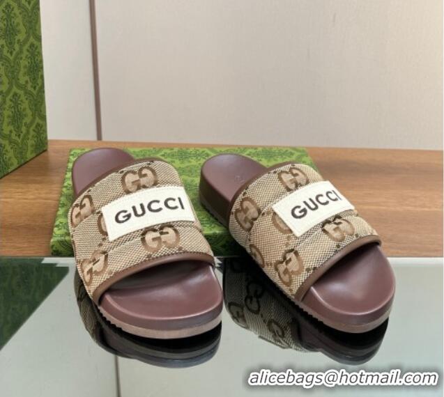 Discount Gucci Maxi-GG Flat Slide Sandals Camel 127034